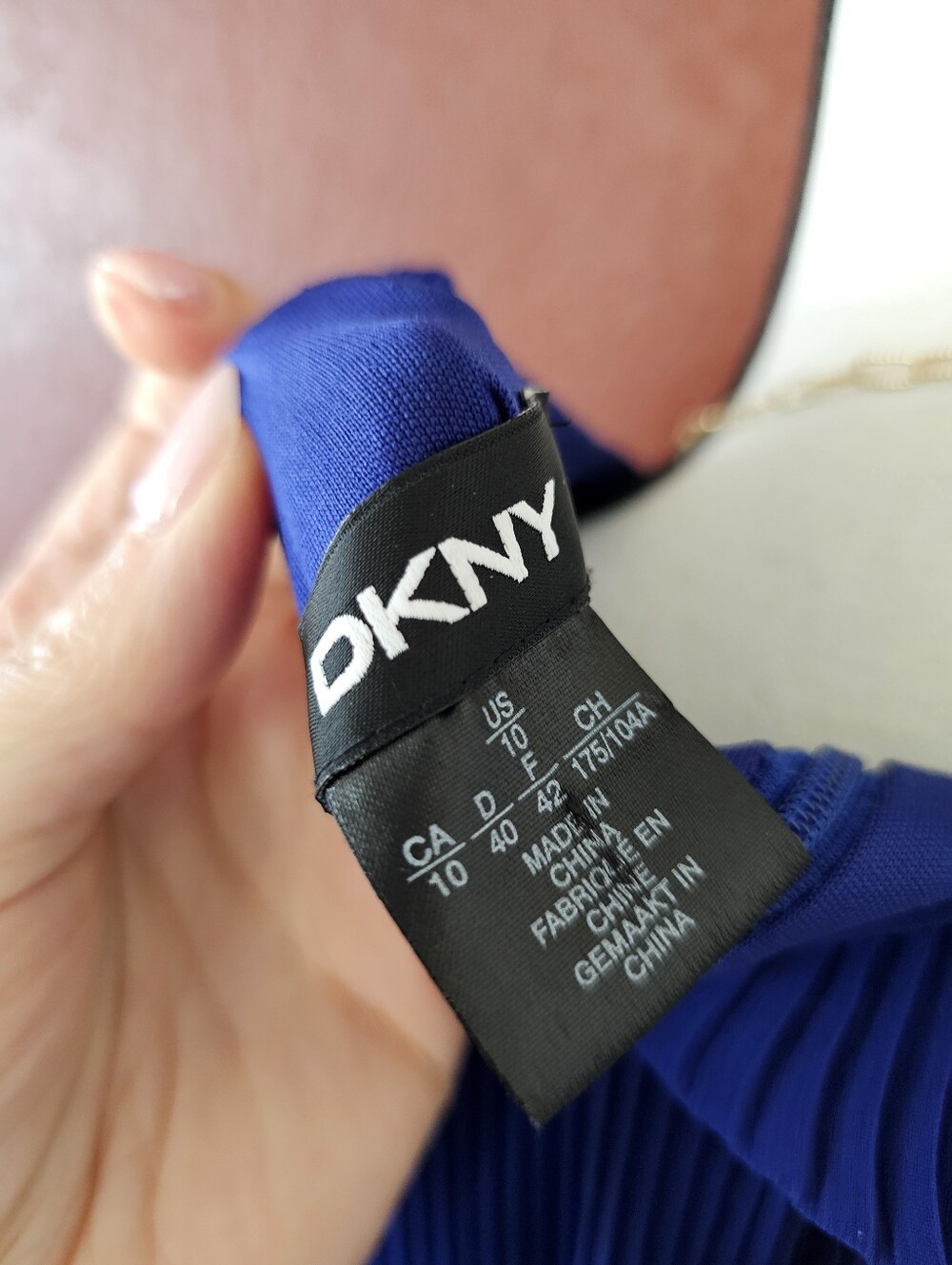 DKNY Cobalt Blue Pleated Long-Sleeve Shift Dress - Picture 7 of 11